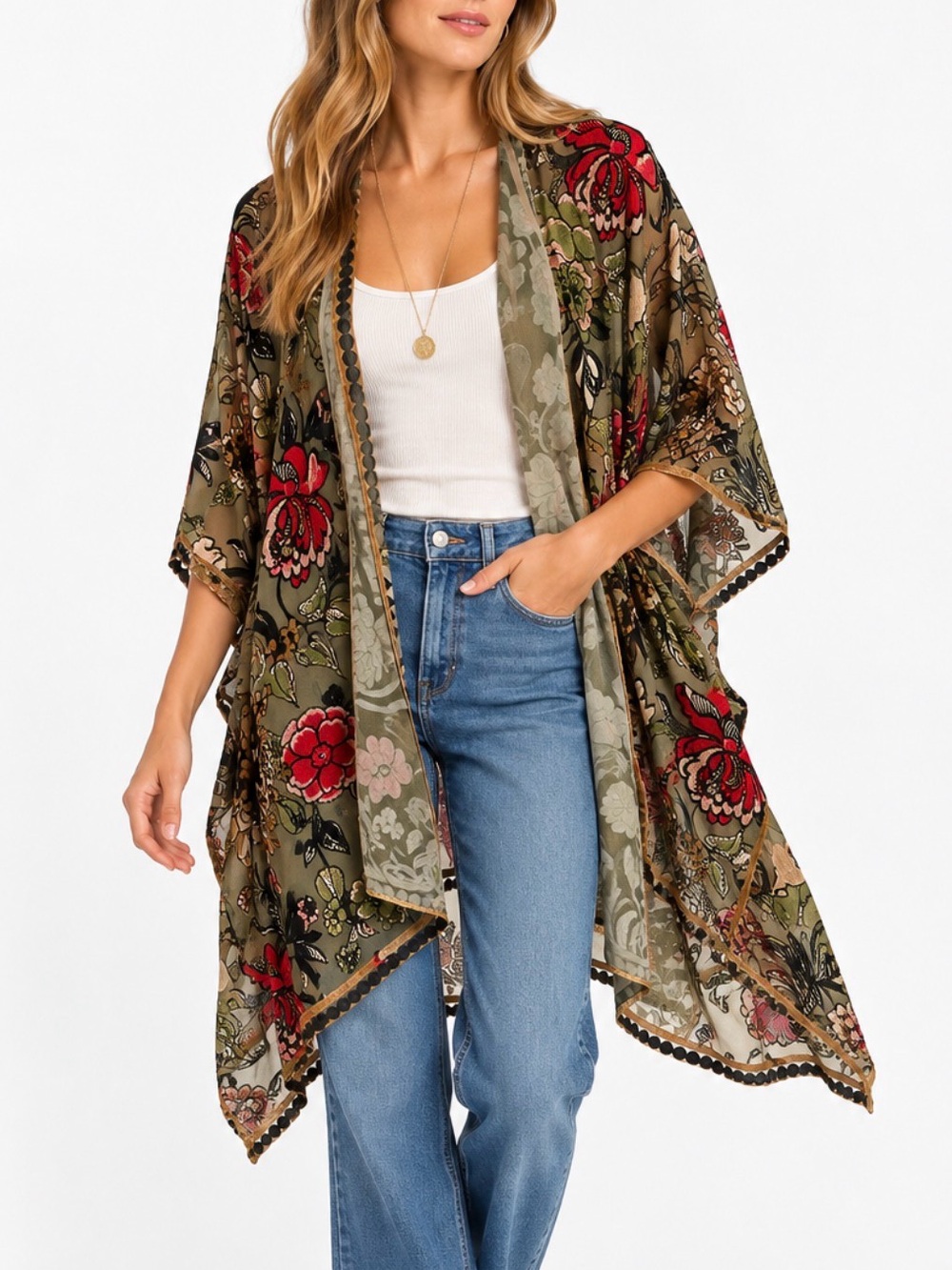 Free People muse velvet burnout kimono OS